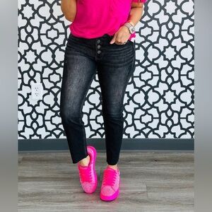 NWT Risen Elegant Black Button Fly Frayed Ankle Jeans! No distressing! Size 11